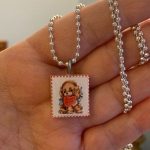 (2/$12,4/$20)Puppy Valentine Scrabble Necklace